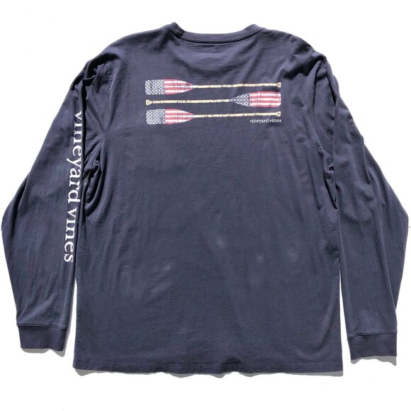 Vineyard Vines Pocket T-Shirt Tee Men L Navy Blue Long Sleeve Rowing Graphic - Picture 2 of 10